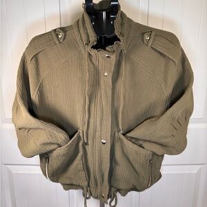 BlankNYC dolman sleeve textured utility cool girl zip jacket, olive green, small
